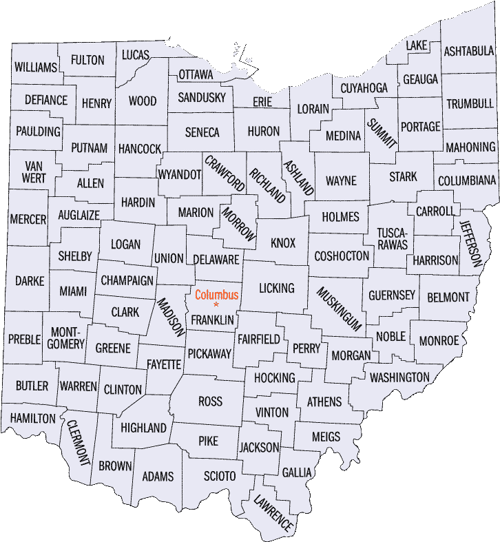 county map of ohio. County Map of Ohio: