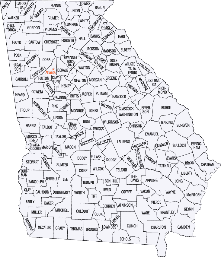 counties in ga. County Map of Georgia: