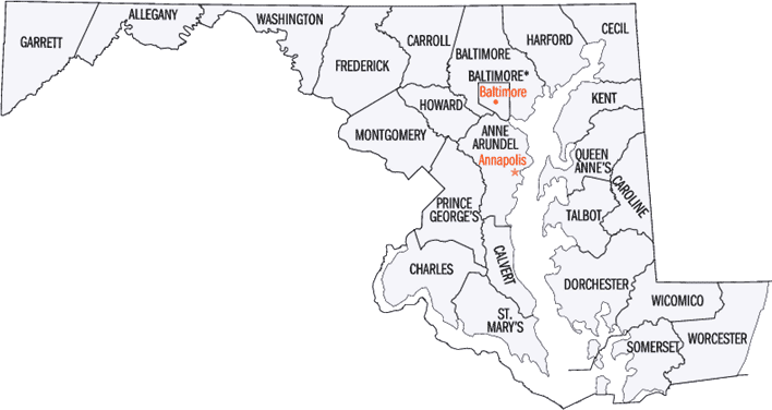 County Map of Maryland: