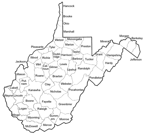 wv county map. County map of West Virginia: